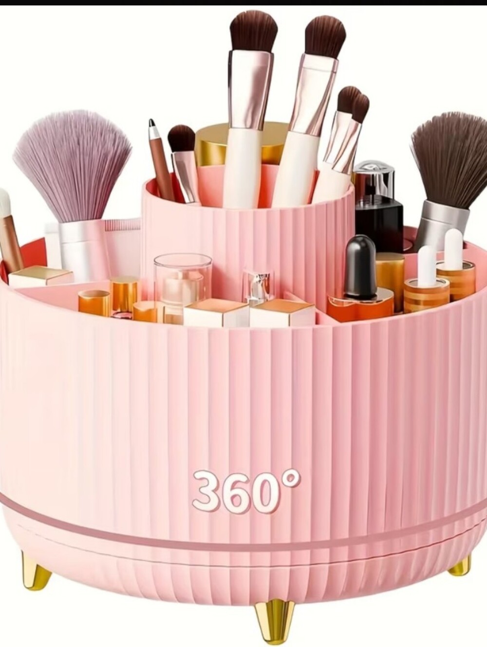 Pink Rotating Cosmetic Brush & Accessory Organizer